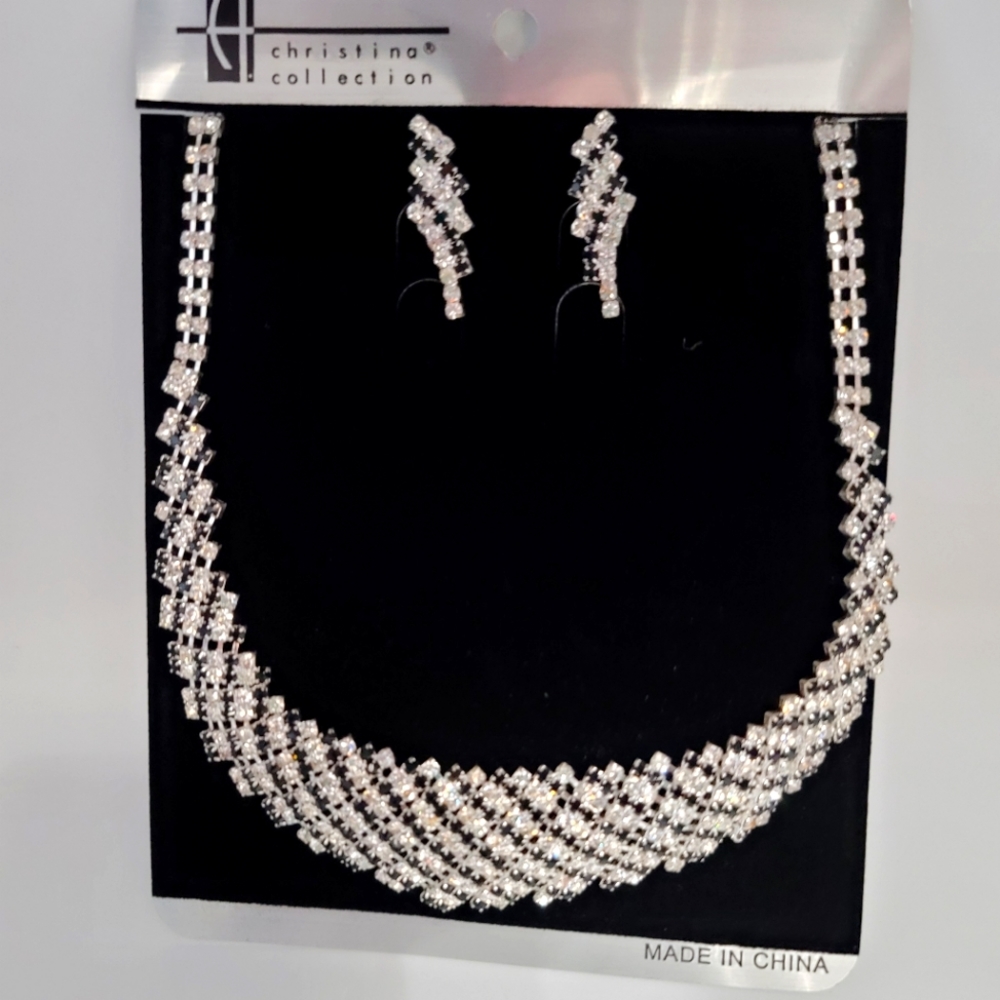 New Christina Collection Rhinestone Necklace and Pierced Earrings, crystal